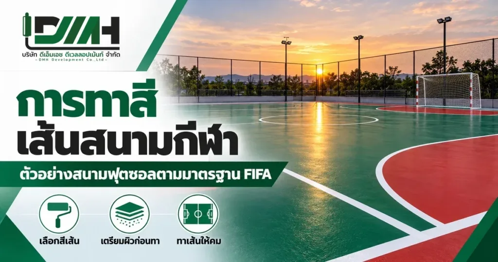 การทาสีเส้นสนามกีฬา ตัวอย่างสนามฟุตซอลตามมาตรฐาน FIFA