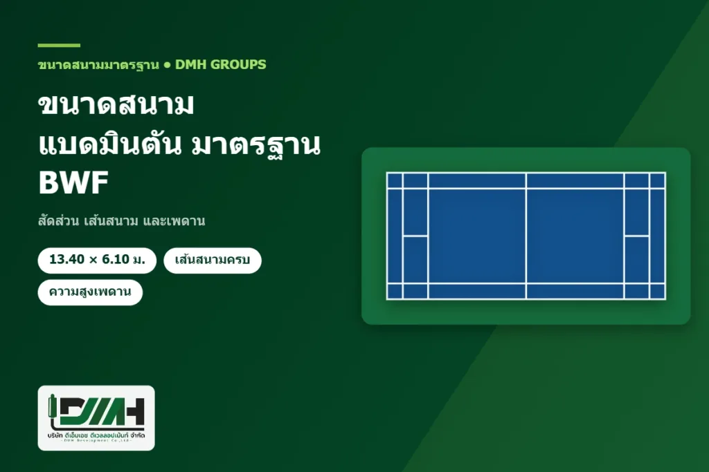 ขนาดสนามแบดมินตัน มาตรฐาน BWF สัดส่วน เส้นสนาม และเพดาน โดย DMH Groups