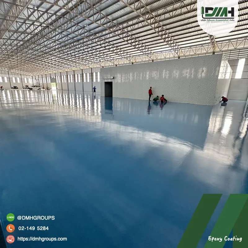 พื้น Epoxy Coating สีฟ้าในโกดังสินค้า