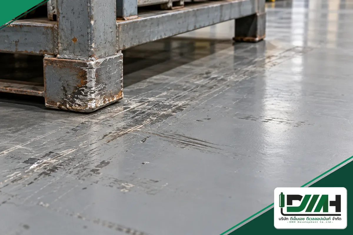 รอยขีดข่วนบนพื้น Epoxy จากการลากพาเลทหนัก หนึ่งในสาเหตุที่พื้นเสื่อมเร็ว