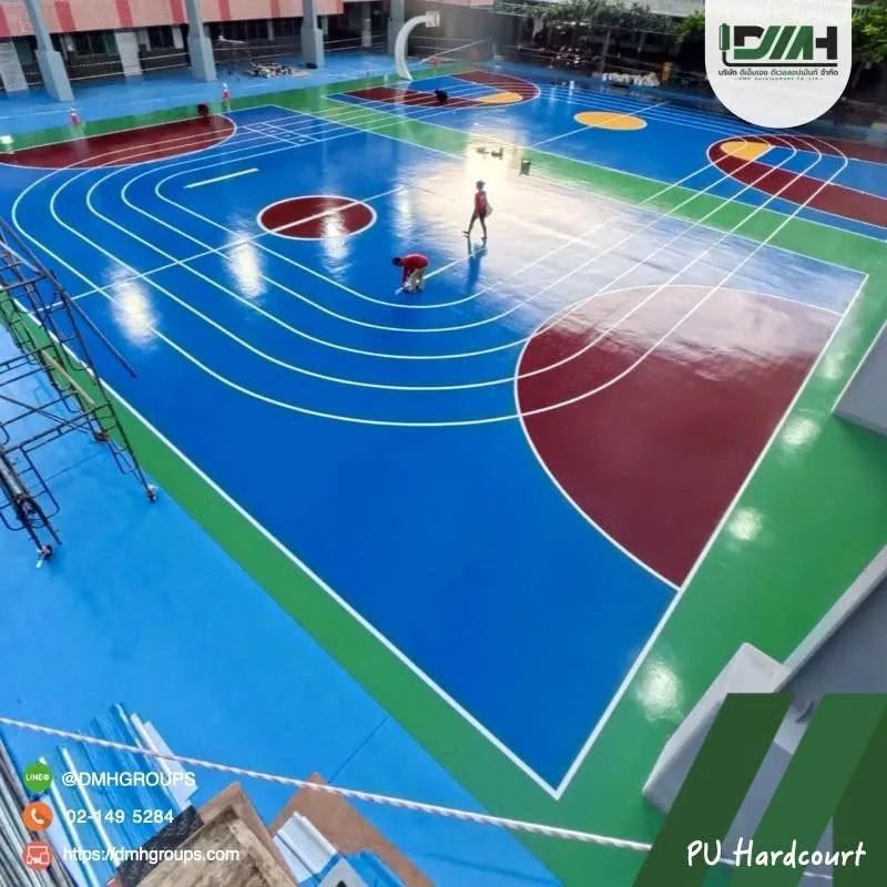 สนามอเนกประสงค์พื้น PU พร้อมลู่วิ่งในโรงเรียน