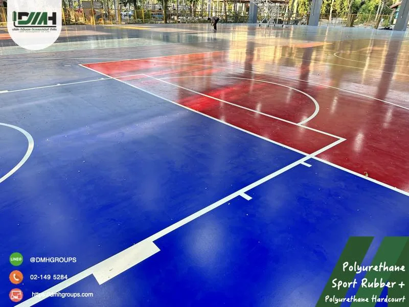 สนามกีฬาในร่มพื้น Polyurethane Sport Rubber สีน้ำเงินแดง